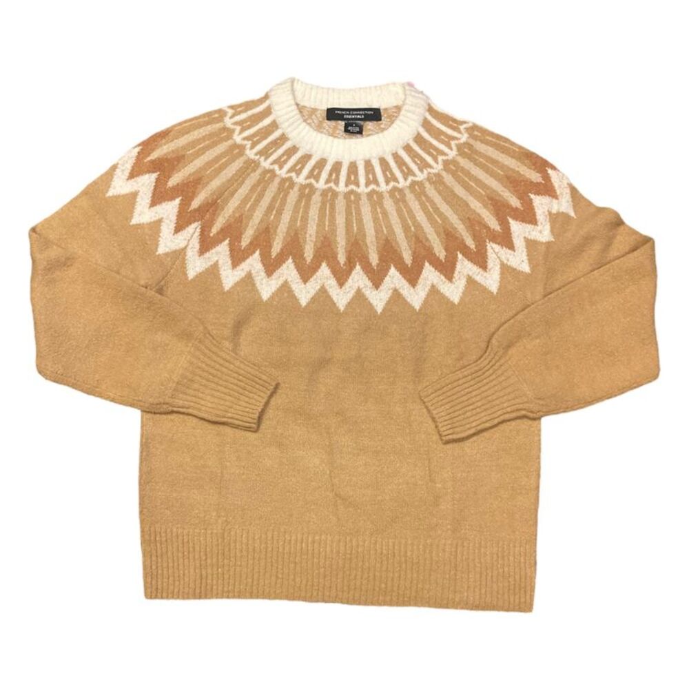 French Connection Essentials Women's Long Sleeve Fair Isle Sweater - Camel